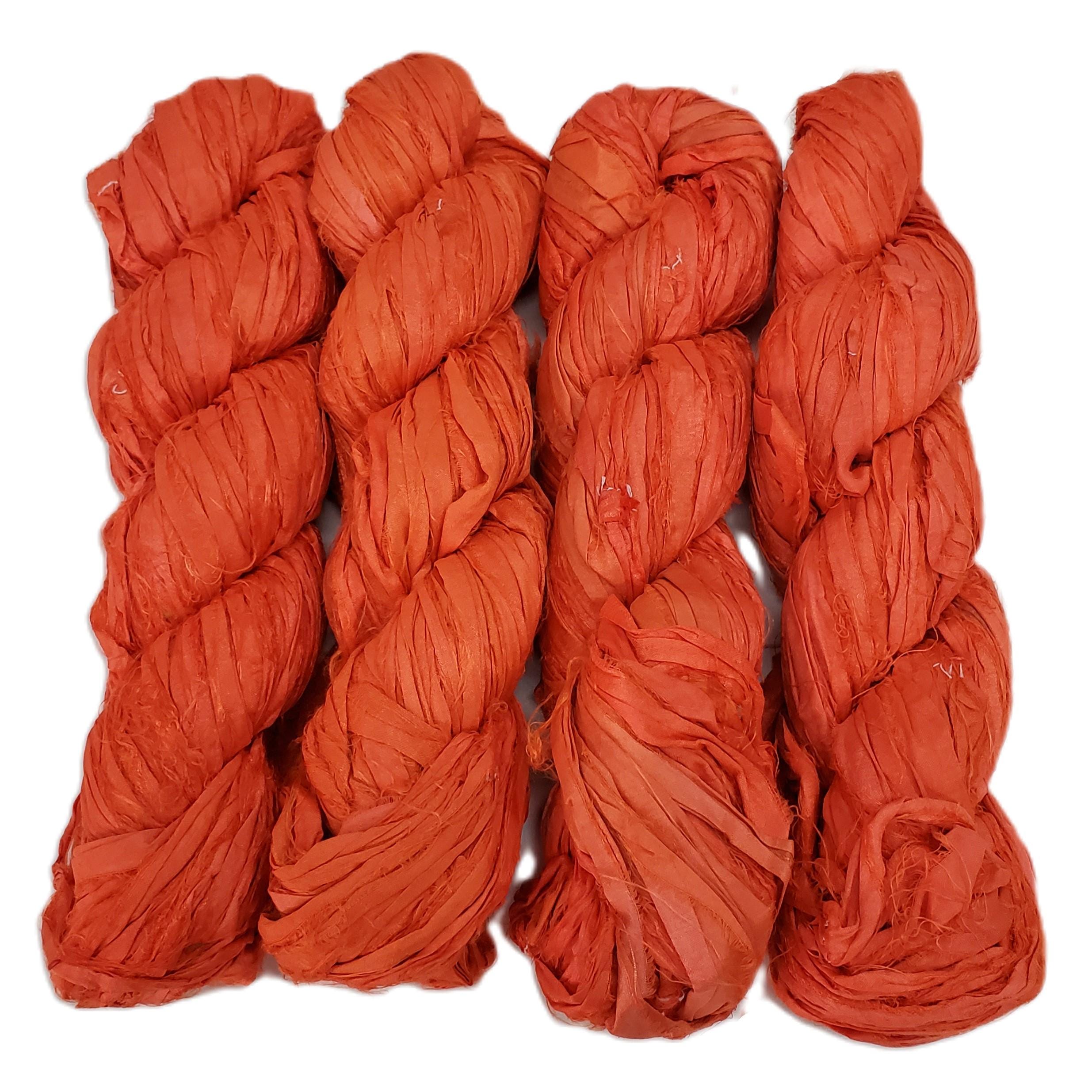 Sale! Recycled Sari Silk Ribbon, 45-50 yards per skein, color: Sunkist Orange