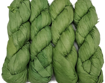 New! Sari Silk Ribbon yarn , 100g per skein, 40-50 yards ,  Color: Leaf Green