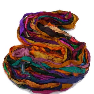 Sale Recycled Sari Silk Ribbon, Multi Mix Jewel Tones zdjęcie 1