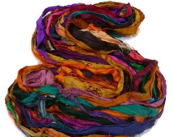 Sale! Recycled Sari Silk Ribbon, Multi Mix Jewel Tones