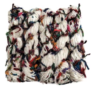 New! Textured Sari Silk Art Yarn, color:White with multi color tyed yarn mix