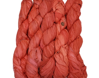 Sari Silk Ribbon yarn , 100g per skein, 40-50 yards ,  Color: Orange Glow