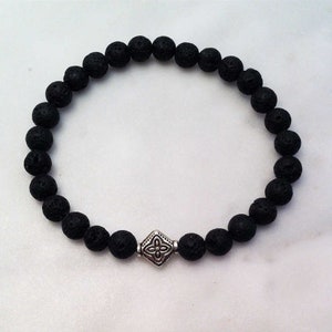 Black Lava Mala Bead Bracelet for Grounding and Clearing Negative Energy, Tibetan Silver, Women&#39;s and Men&#39;s Sizes Available