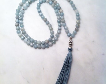 Morning Mist - Aquamarine Mala Beads - Buddhist Prayer Beads, 108 Mala Beads - Meditations on Cooling, Calming, Soothing, Product ID 1221