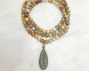 Sukhothai Mala in Brown Amazonite Mala Beads, 108 Beaded Necklace, gemstones for speaking the truth of the heart, lucid dreaming