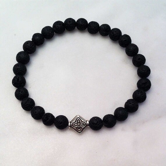 Black Lava Mala Bead Bracelet for Grounding and Clearing Negative