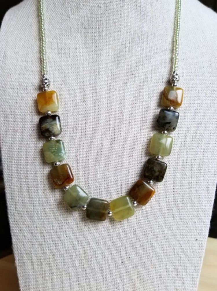 Crackle Agate Necklace,White Jade Necklace,Beaded Necklace,Gemstone Necklace,Women/'s Necklace