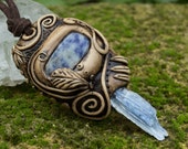 FREE SHIPPING Kyanite clay pendant Spiritual clay jewelry Gypsu boho pendant Kyanite necklace Healing crystal pendant enchanted pendant