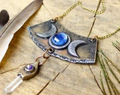 Collar de la triple diosa, arcilla diosa joyas, joyas de símbolo pagano, diosa de la luna, colgante amuleto celta, antiguo talismán, Wicca