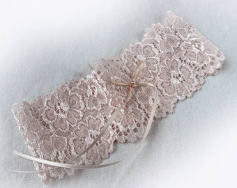 Personalised Light pink delicate elastic lace garter wedding garter vintage wedding UK made