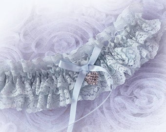 Boxed Pale Blue lace wedding bridal personalized garter vintage inspired UK