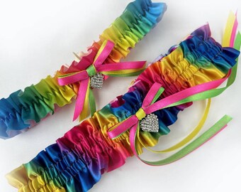 UK Rainbow bridal hen club party toss wedding garters Set Personalised UK