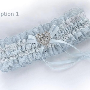 Royaume-Uni bleu pâle dentelle ruban de satin jarretière mariage demoiselles d'honneur mariée jarretière jet de poule jarretière de style vintage personnalisé