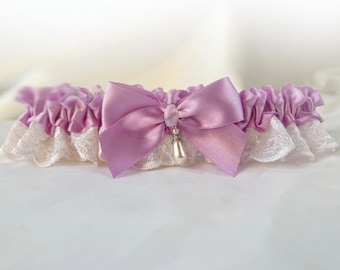UK Personalised Lilac satin delicate milky white lace garter wedding bridal bridesmaids garter toss hen throw