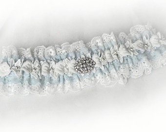 UK Pale blue light ivory garter Vintage inspired wedding Personalised