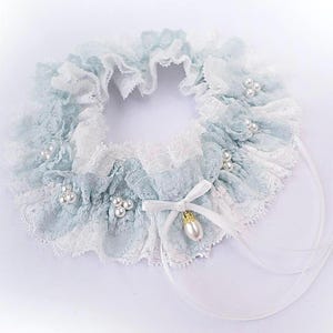 UK Personalised Light Ivory and Blue lace garter Wedding garter Vintage style inspired bridal garter UK