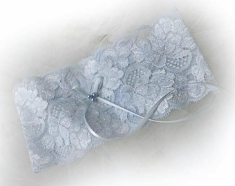 Powder Blue lace garter Personalised  handmade in UK