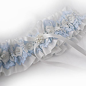 UK Something blue wedding bridal bridesmaids garters set vintage style Personalised