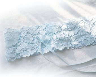 UK Pale Blue soft lace garter Personalised