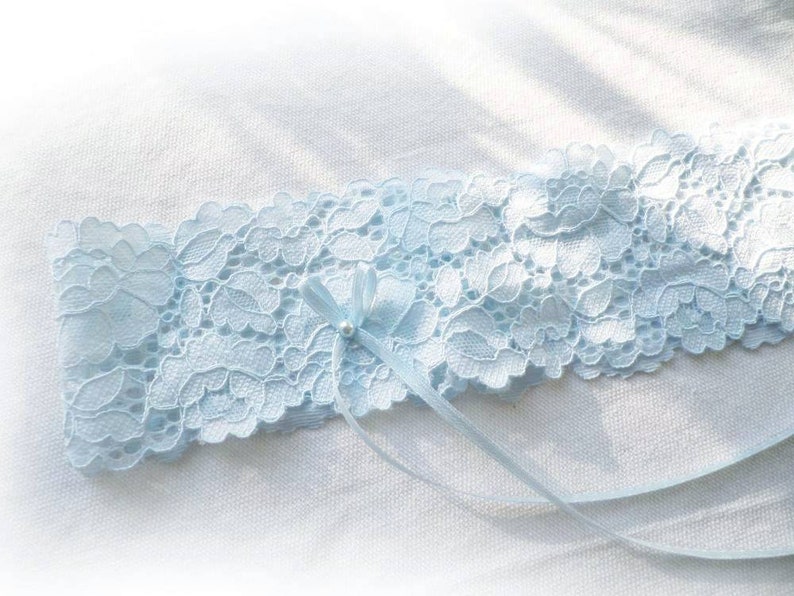 Pale Blue soft lace garter Personalised image 1