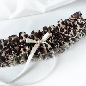 UK Animal Leopard print satin cream wedding bridal throw toss hen night garter Personalised