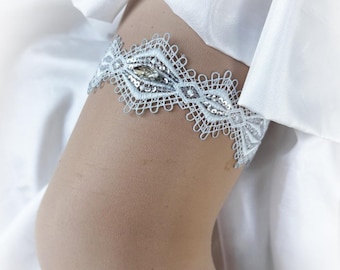 UK Boxed Powder blue lace sequins Pale Blue bow garter vintage wedding bridal toss through garter Personalised