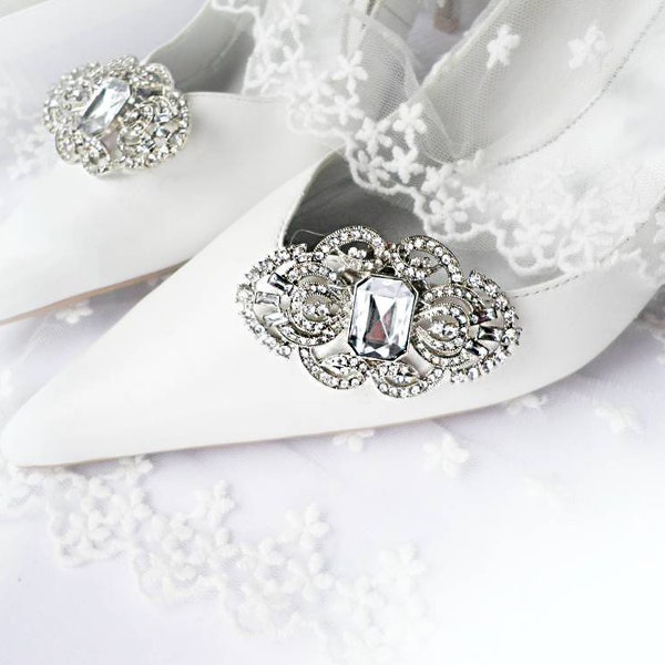 Vintage art deco style very sparkly brooch wedding bridal party shoe clips 6.5 x 3.5cm