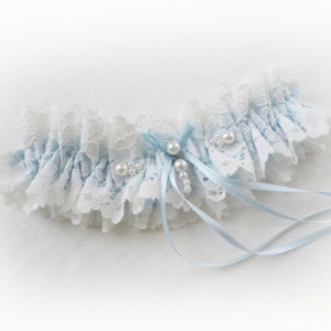 UK Light Ivory & Blue ( champagne or pink) delicate lace garter Wedding garter Vintage style bridal