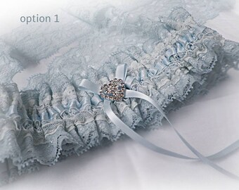 UK Pale Blue lace satin ribbon garter wedding bridal bridesmaids garter toss hen throw vintage style garter Personalised