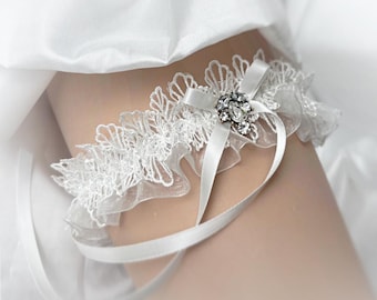 Boxed  light ivory lace sequins garter vintage wedding bridal toss through Personalised