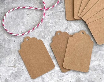 Blank Kraft Gift Tags, 40 Small Scalloped Paper Tags, Party Bag Labels