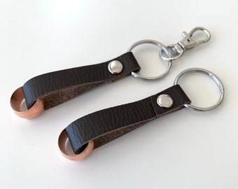 Keychain, Leather and Copper, 7th Anniversary Gift, for Husband for Wife