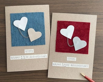 11th Anniversary Card, Steel Wedding Anniversary, Gift for Wife, for Husband