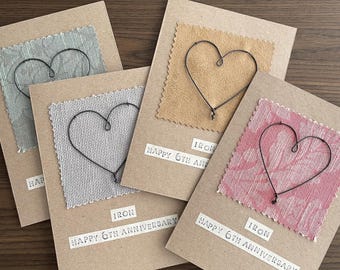 Iron 6th Anniversary Card, Handmade Wire Heart, Keepsake Gift for Husband or Wife