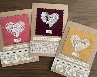 Tarjeta de 13º aniversario, regalo de encaje para esposa o esposo, recuerdo hecho a mano