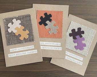 Leather Anniversary Card with Puzzle Pieces: To My Favorite Person, Handmade Keepsake Gift