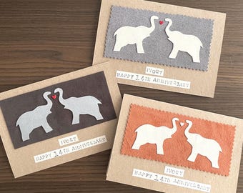 14th Anniversary Card, Modern Ivory Anniversary Gift, Elephants