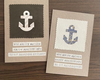 Handmade Anniversary Card: You Are My Anchor, Keepsake Gift for Husband, for Wife