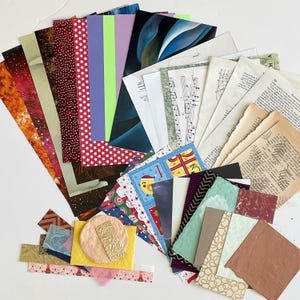 45 Piece Scrap Paper Pack, Off Cuts for Junk Journal, Collage Ephemera Bundle