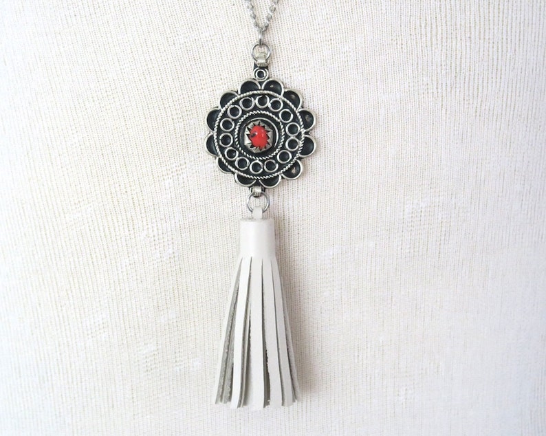 Boho Leather Tassel Necklace Upcycled and Sustainable image 0