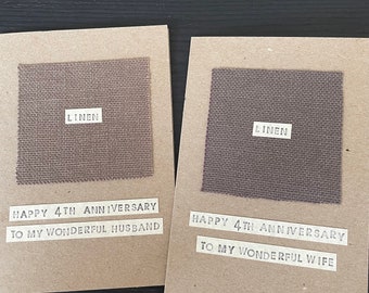 Linen Anniversary Card, 4th Anniversary Gift, for Husband, for Wife