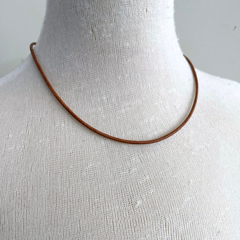 Rustic Leather Choker for Women, Distressed Brown Cord Necklace, Minimalist Jewelry image 1
