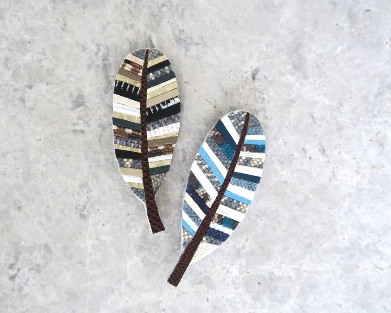 Feather Brooch Pin for Women Leather and Fabric Earthy Art image 0