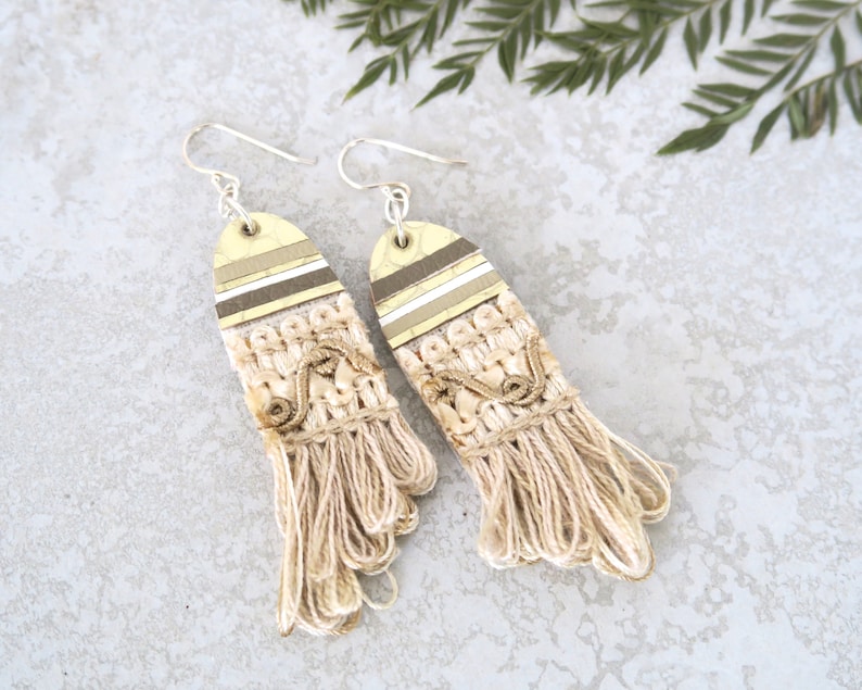 Bride Statement Earrings Gold and Cream Rustic Boho Wedding image 0