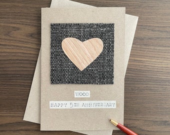 5th Anniversary Card for Husband, Wood Anniversary Gift for Wife