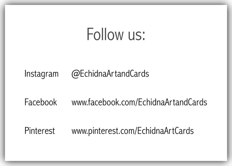 Puede incluir: S&iacute;guenos: Instagram @EchidnaArtandCards, Facebook www.facebook.com/EchidnaArtandCards, Pinterest www.pinterest.com/EchidnaArtCards