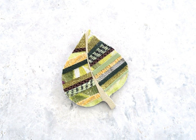 Leaf Brooch Pin for Women Green Statement Jewelry Upcycled image 0