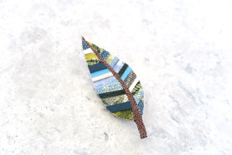 Blue Brooch Pin for Women Blue Green Leaf Jewelry Recycled image 0
