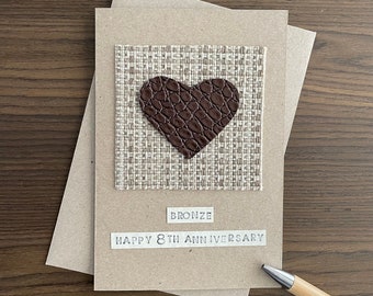 8th Anniversary Card, Bronze Anniversary Gift, for Husband, for Wife, Vegan Leather