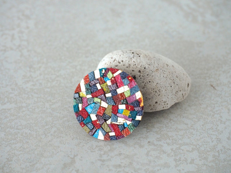 Colourful Leather Brooch Zero Waste Fashion Recycled Leather image 0